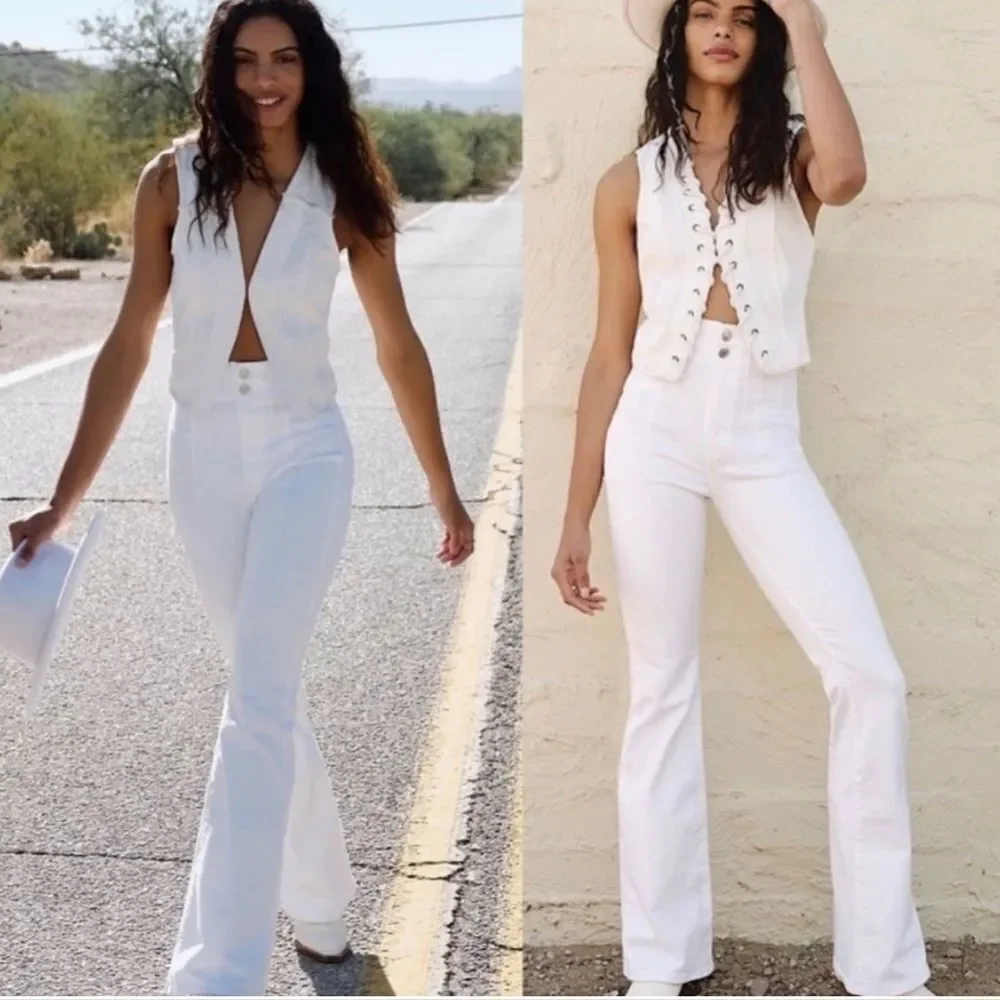We the free Free People Jayde Flare Leg white denim Jeans festival boho 31 - Picture 3 of 4